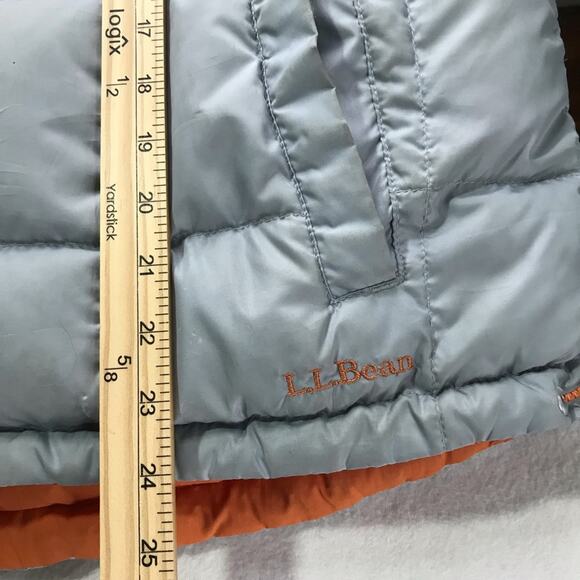 LL Bean mens XL orange grey reversible goose down puffer quilted vest 0BDC7 - Picture 12 of 13